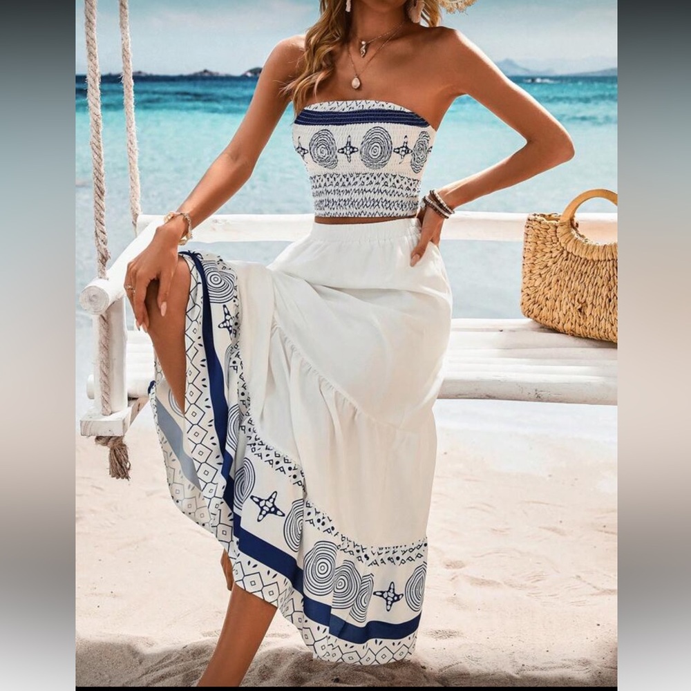 Blue and White Boho Two-Piece Set